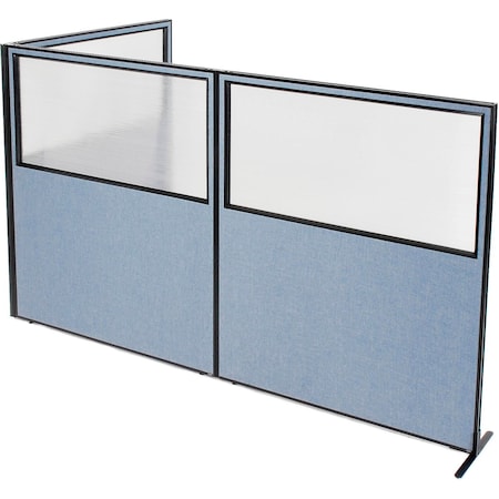 Interion By Global Industrial Interion Freestanding 3-Panel Corner Room Divider w/Partial Window 60-1/4inW x 72inH Panels Blue 695118BL